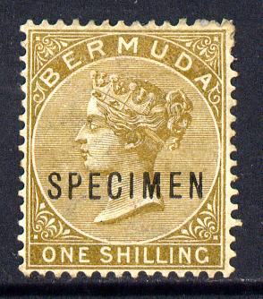 Bermuda 1883-1904 QV 1s yellow-brown overprinted SPECIMEN fine with gum with only about 730 produced SG 29s