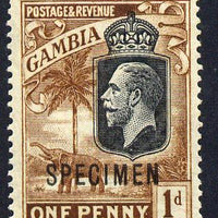Gambia 1922-29 KG5 Script CA Elephant & Palm 1d black & brown overprinted SPECIMEN fine with gum only about 400 produced SG 124s