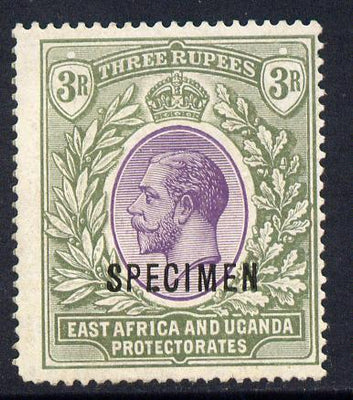 Kenya, Uganda & Tanganyika 1912-21 KG5 MCA 3r overprinted SPECIMEN fine with gum but rounded corner perf only about 400 produced SG 55s