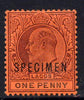 Lagos 1904 KE7 Crown CA 1d overprinted SPECIMEN fine with gum only about 730 produced SG 45s