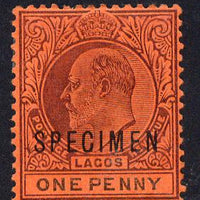 Lagos 1904 KE7 Crown CA 1d overprinted SPECIMEN fine with gum only about 730 produced SG 45s