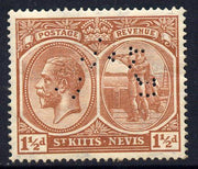 St Kitts-Nevis 1921-29 KG5 Script CA Columbus 1.5d red-brown,with SPECIMEN perfin fine with gum only about 400 produced SG 40as