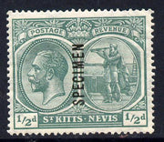 St Kitts-Nevis 1921-29 KG5 Script CA Columbus 1/2d blue-green overprinted SPECIMEN fine with gum only about 400 produced SG 37s