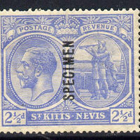 St Kitts-Nevis 1921-29 KG5 Script CA Columbus 2.5d pale bright blue (pulled perf) overprinted SPECIMEN fine with gum only about 400 produced SG 42s