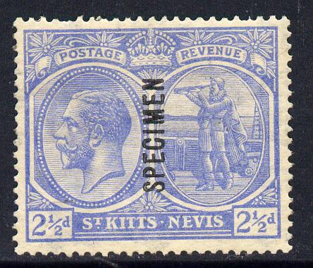 St Kitts-Nevis 1921-29 KG5 Script CA Columbus 2.5d pale bright blue (pulled perf) overprinted SPECIMEN fine with gum only about 400 produced SG 42s