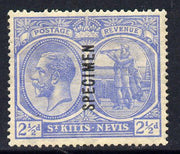 St Kitts-Nevis 1921-29 KG5 Script CA Columbus 2.5d pale bright blue (pulled perf) overprinted SPECIMEN fine with gum only about 400 produced SG 42s