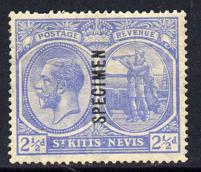 St Kitts-Nevis 1921-29 KG5 Script CA Columbus 2.5d pale bright blue (pulled perf) overprinted SPECIMEN fine with gum only about 400 produced SG 42s