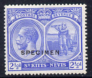 St Kitts-Nevis 1921-29 KG5 Script CA Columbus 2.5d ultramarine overprinted SPECIMEN fine with gum only about 400 produced SG 44s