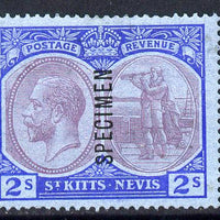 St Kitts-Nevis 1921-29 KG5 Script CA Columbus 2s purple & blue on blue overprinted SPECIMEN fine with gum only about 400 produced SG 47s