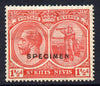 St Kitts-Nevis 1921-29 KG5 Script CA Columbus 1.5d red overprinted SPECIMEN fine with gum only about 400 produced SG 40s
