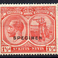 St Kitts-Nevis 1921-29 KG5 Script CA Columbus 1.5d red overprinted SPECIMEN fine with gum only about 400 produced SG 40s