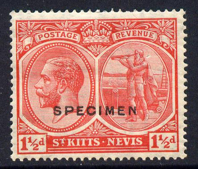 St Kitts-Nevis 1921-29 KG5 Script CA Columbus 1.5d red overprinted SPECIMEN fine with gum only about 400 produced SG 40s