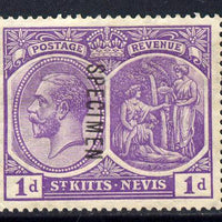St Kitts-Nevis 1921-29 KG5 Script CA Medicine Spring 1d violet overprinted SPECIMEN fine with gum only about 400 produced SG 39s