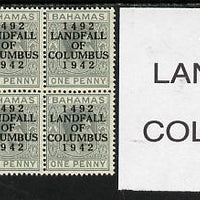 Bahamas 1942 KG6 Landfall of Columbus 1d pale slate marginal block of 6 from left pane showing Flaw in second U on R3/2 unmounted mint