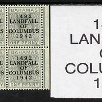 Bahamas 1942 KG6 Landfall of Columbus 1d pale slate marginal block of 6 from left pane showing Flaws in S & 2 on R5/5 unmounted mint