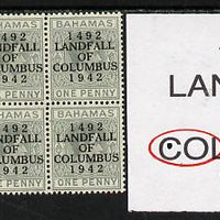 Bahamas 1942 KG6 Landfall of Columbus 1d pale slate marginal block of 6 from left pane showing Split P on R7/1 (plate variety), Flaw in C on R7/3 & Flaw in S on R8/2 unmounted mint