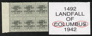 Bahamas 1942 KG6 Landfall of Columbus 1d pale slate marginal block of 6 from left pane showing Split P on R7/1 (plate variety), Flaw in C on R7/3 & Flaw in S on R8/2 unmounted mint