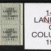 Bahamas 1942 KG6 Landfall of Columbus 1d pale slate marginal block of 6 from left pane showing Flaw in D on R8/5 and Broken foot of 2 on R8/6 unmounted mint
