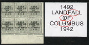 Bahamas 1942 KG6 Landfall of Columbus 1d pale slate SE corner block of 6 from left pane showing Flaw in first U on R9/4, flaw in OF on R10/4 & Damaged A on R10/5 unmounted mint