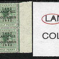 Bahamas 1942 KG6 Landfall of Columbus 1/2d green marginal block of 6 from right pane showing Flaw in A on R4/6 unmounted mint