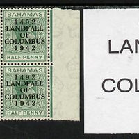 Bahamas 1942 KG6 Landfall of Columbus 1/2d green marginal block of 6 from right pane showing Broken foot of 2 on R8/6 unmounted mint