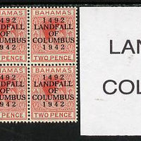 Bahamas 1942 KG6 Landfall of Columbus 2d scarlet marginal block of 6 from left pane showing Flaw in second U on R3/2 unmounted mint