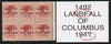 Bahamas 1942 KG6 Landfall of Columbus 2d scarlet marginal block of 6 from left pane showing Flaw in D on R8/5 and Broken foot of 2 on R8/6 unmounted mint