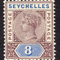 Seychelles 1890-92 QV Key Plate Crown CA die I - 8c brown-purple & blue mounted mint SG 3