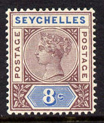 Seychelles 1890-92 QV Key Plate Crown CA die I - 8c brown-purple & blue mounted mint SG 3