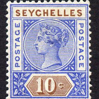 Seychelles 1890-92 QV Key Plate Crown CA die I - 10c ultramarine & brown mounted mint SG 4
