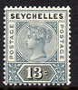 Seychelles 1890-92 QV Key Plate Crown CA die I - 13c grey & black mounted mint SG 5