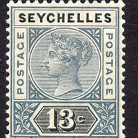 Seychelles 1890-92 QV Key Plate Crown CA die I - 13c grey & black mounted mint SG 5