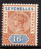 Seychelles 1890-92 QV Key Plate Crown CA die I - 16c chestnut & blue mounted mint SG 6