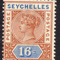 Seychelles 1890-92 QV Key Plate Crown CA die I - 16c chestnut & blue mounted mint SG 6