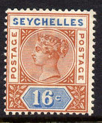 Seychelles 1890-92 QV Key Plate Crown CA die I - 16c chestnut & blue mounted mint SG 6