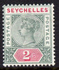 Seychelles 1890-92 QV Key Plate Crown CA die II - 2c green & carmine mounted mint SG 9