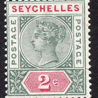 Seychelles 1890-92 QV Key Plate Crown CA die II - 2c green & carmine mounted mint SG 9