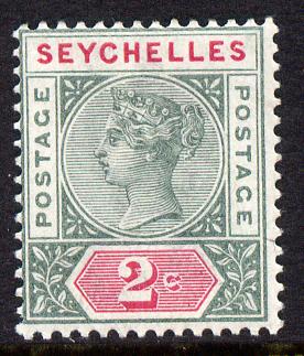 Seychelles 1890-92 QV Key Plate Crown CA die II - 2c green & carmine mounted mint SG 9