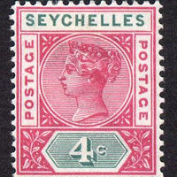 Seychelles 1890-92 QV Key Plate Crown CA die II - 4c carmine & green mounted mint SG 10