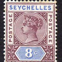 Seychelles 1890-92 QV Key Plate Crown CA die II - 8c brown-purple & blue mounted mint SG 11