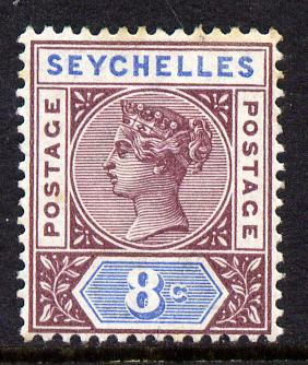 Seychelles 1890-92 QV Key Plate Crown CA die II - 8c brown-purple & blue mounted mint SG 11