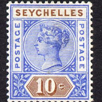 Seychelles 1890-92 QV Key Plate Crown CA die II- 10c ultramarine & brown mounted mint SG 12