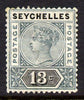 Seychelles 1890-92 QV Key Plate Crown CA die II - 13c grey & black mounted mint SG 13