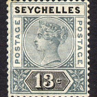 Seychelles 1890-92 QV Key Plate Crown CA die II - 13c grey & black mounted mint SG 13