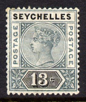 Seychelles 1890-92 QV Key Plate Crown CA die II - 13c grey & black mounted mint SG 13