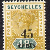 Seychelles 1893 QV surcharged 45c on 48c ochre & green mounted mint SG 20