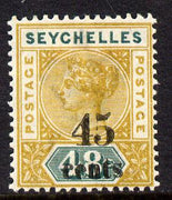 Seychelles 1893 QV surcharged 45c on 48c ochre & green mounted mint SG 20