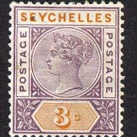 Seychelles 1893 QV Key Plate Crown CA die II - 3c dull purple & orange mounted mint SG 22