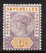 Seychelles 1893 QV Key Plate Crown CA die II - 3c dull purple & orange mounted mint SG 22