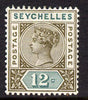 Seychelles 1893 QV Key Plate Crown CA die II - 12c sepia & green mounted mint SG 23